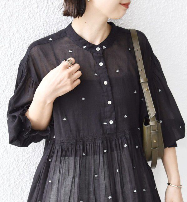 SHIPS for women「〈手洗い可能〉コットン オーガンジー リーフ 刺繍 袖 フリル ブラウス」|シャツ・ブラウス|