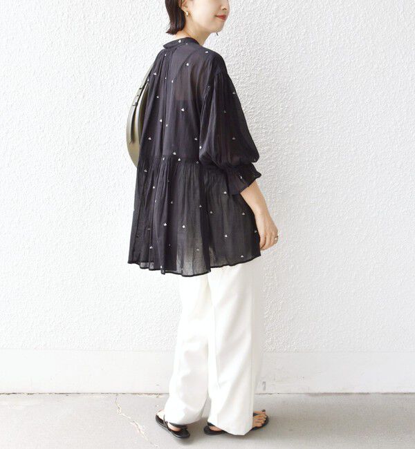 SHIPS for women「〈手洗い可能〉コットン オーガンジー リーフ 刺繍 袖 フリル ブラウス」|シャツ・ブラウス|