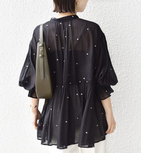 SHIPS for women「〈手洗い可能〉コットン オーガンジー リーフ 刺繍 袖 フリル ブラウス」|シャツ・ブラウス|