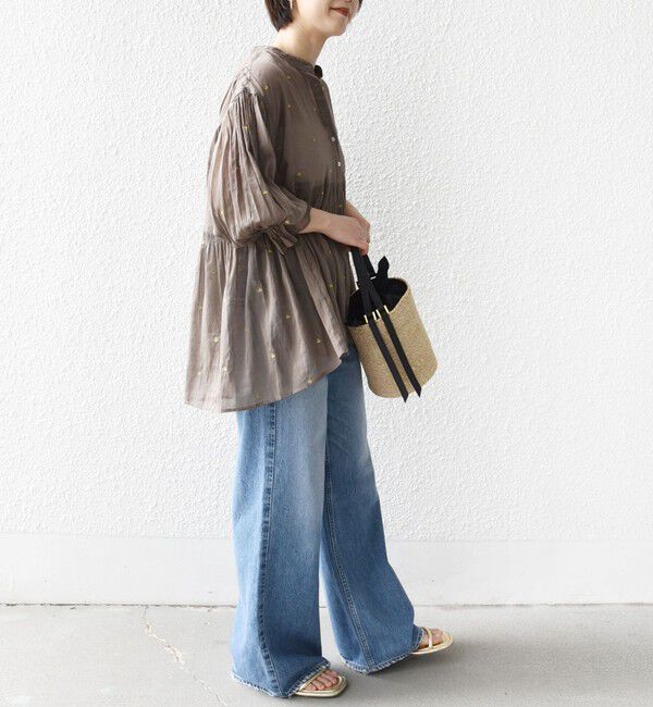 SHIPS for women「〈手洗い可能〉コットン オーガンジー リーフ 刺繍 袖 フリル ブラウス」|シャツ・ブラウス|