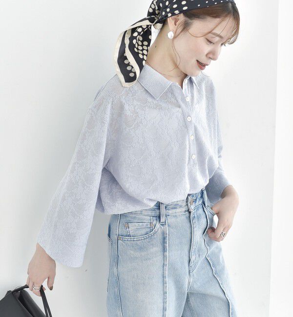SHIPS for women「【WEB限定】〈手洗い可能〉シアー ジャカード ポロ ワイド スリーブ プルオーバー」|ポロシャツ|