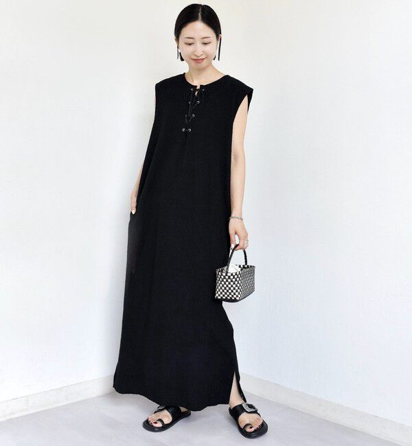 SHIPS for women「〈手洗い可能〉ランダム パイル レースアップ ワンピース」|ワンピース|