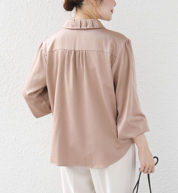 SHIPS for women「《予約》〈手洗い可能〉襟 タック サテン ロング スリーブ ブラウス」|シャツ・ブラウス|