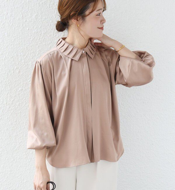 SHIPS for women「《予約》〈手洗い可能〉襟 タック サテン ロング スリーブ ブラウス」|シャツ・ブラウス|