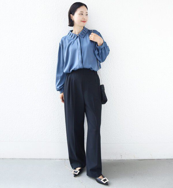 SHIPS for women「《予約》〈手洗い可能〉襟 タック サテン ロング スリーブ ブラウス」|シャツ・ブラウス|