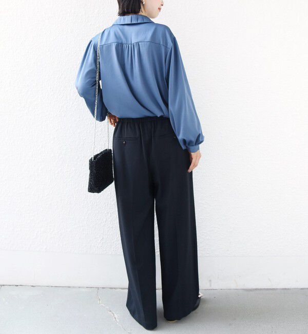 SHIPS for women「《予約》〈手洗い可能〉襟 タック サテン ロング スリーブ ブラウス」|シャツ・ブラウス|