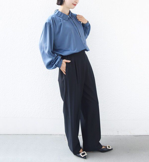 SHIPS for women「《予約》〈手洗い可能〉襟 タック サテン ロング スリーブ ブラウス」|シャツ・ブラウス|
