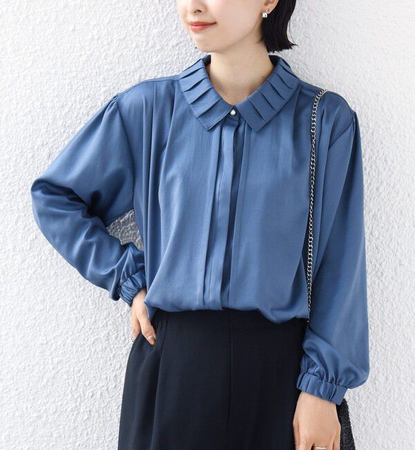 SHIPS for women「《予約》〈手洗い可能〉襟 タック サテン ロング スリーブ ブラウス」|シャツ・ブラウス|