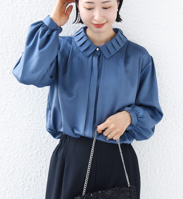 SHIPS for women「《予約》〈手洗い可能〉襟 タック サテン ロング スリーブ ブラウス」|シャツ・ブラウス|
