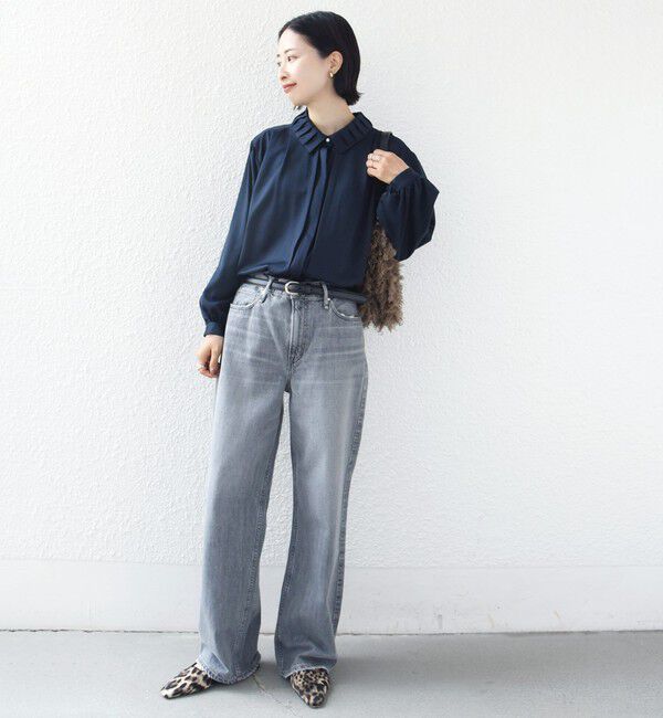 SHIPS for women「《予約》〈手洗い可能〉襟 タック サテン ロング スリーブ ブラウス」|シャツ・ブラウス|