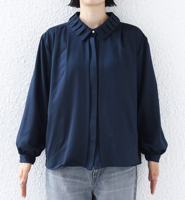 SHIPS for women「《予約》〈手洗い可能〉襟 タック サテン ロング スリーブ ブラウス」|シャツ・ブラウス|