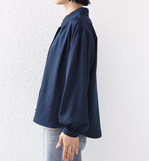 SHIPS for women「《予約》〈手洗い可能〉襟 タック サテン ロング スリーブ ブラウス」|シャツ・ブラウス|