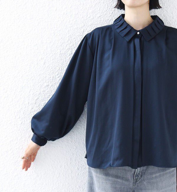 SHIPS for women「《予約》〈手洗い可能〉襟 タック サテン ロング スリーブ ブラウス」|シャツ・ブラウス|