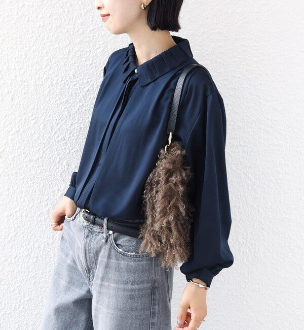SHIPS for women「《予約》〈手洗い可能〉襟 タック サテン ロング スリーブ ブラウス」|シャツ・ブラウス|