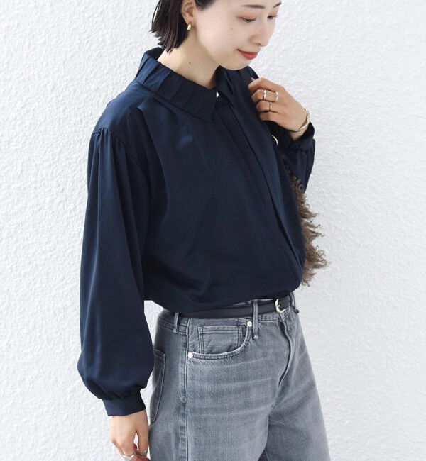 SHIPS for women「《予約》〈手洗い可能〉襟 タック サテン ロング スリーブ ブラウス」|シャツ・ブラウス|
