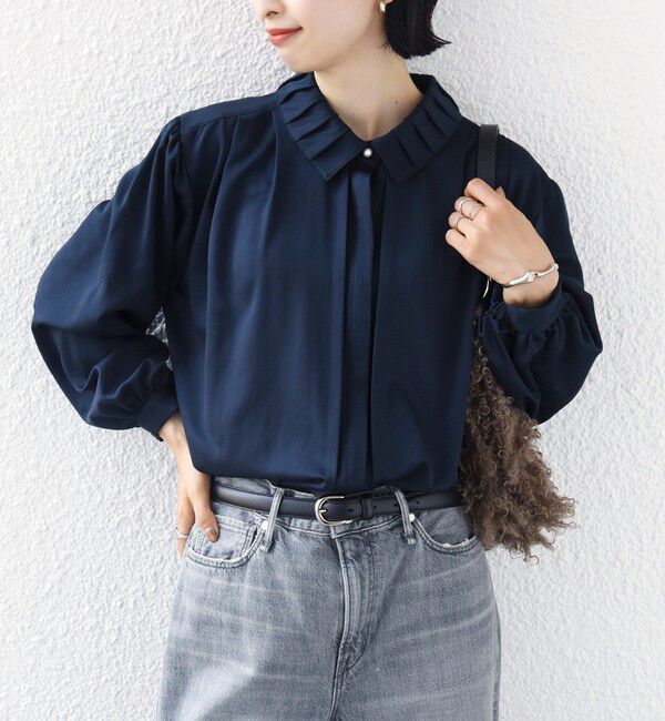 SHIPS for women「《予約》〈手洗い可能〉襟 タック サテン ロング スリーブ ブラウス」|シャツ・ブラウス|