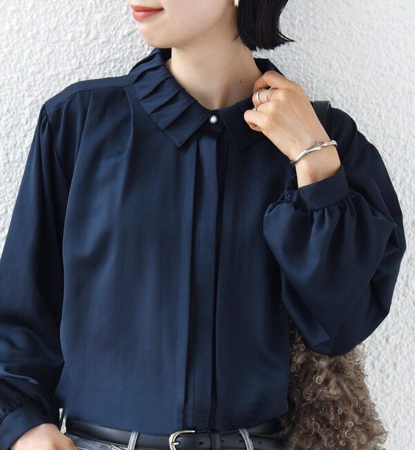 SHIPS for women「《予約》〈手洗い可能〉襟 タック サテン ロング スリーブ ブラウス」|シャツ・ブラウス|
