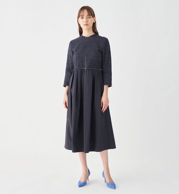 Ballsey「ロングスラブツイード マテリアルコンビワンピース」|ワンピース|