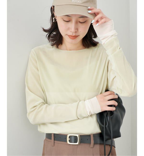 SLOBE IENA「《予約》フロッキーベロアレイヤードデザインロンTEE」|Tシャツ・カットソー|グリーン B