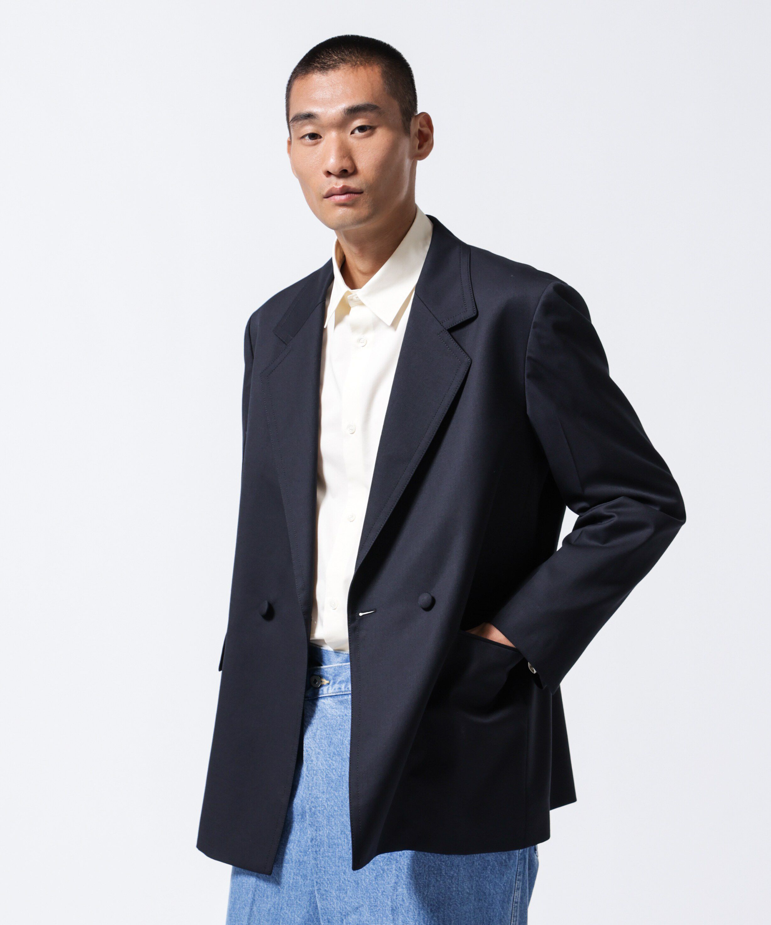 NANO universe「「ASSEMBLANC」VIST Gabardine オーバージャケット」|テーラードジャケット|ブラック