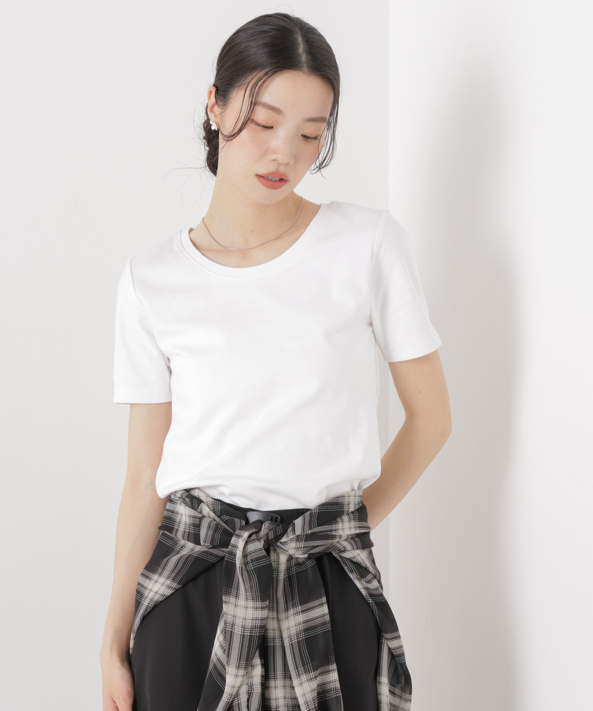 NANO universe「抗菌防臭コットンフライスカットクルーネックトップス」|Tシャツ・カットソー|ホワイト
