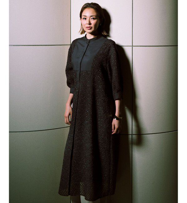 自由区「【SHIHOさん着用・一枚でサマになる】シアーカットジャガードバンドカラーシャツ ワンピース」|ワンピース|