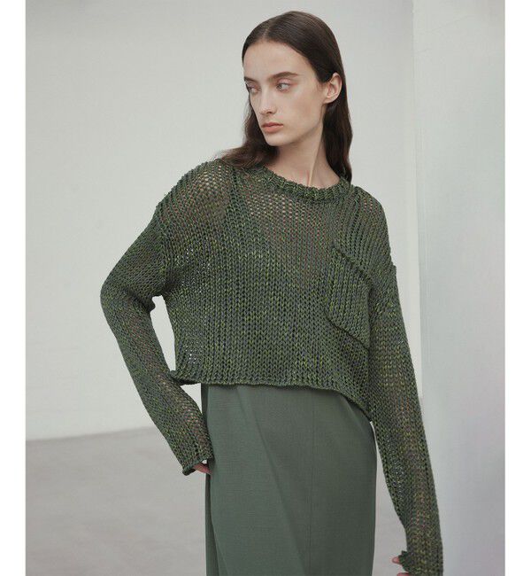 BEIGE,「【洗える・STORY 6月号掲載】THYME / クルーネックコットンメッシュニット」|ニット・セーター|Olive