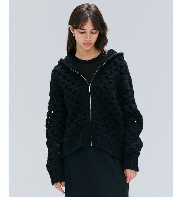 BEIGE,「KOKOMO / ウールアルパカメッシュニットパーカー」|ニット・セーター|Black
