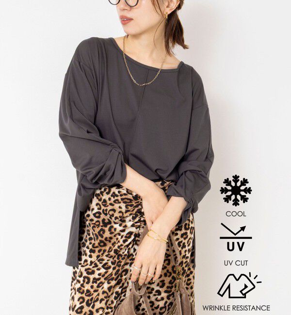 Rie Miller「《UVカット/接触冷感/防シワ》ウォッシャブルツイストスリーブプルオーバー」|Tシャツ・カットソー|チャコールグレー