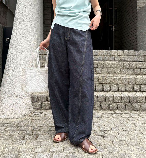 fredy emue「ライトオンス切替ワイドデニムパンツ」|デニム|
