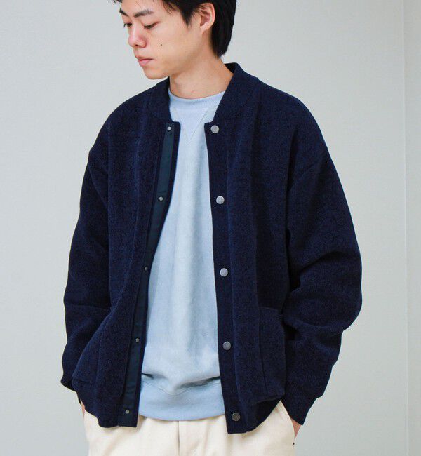 GLOSTER「【人気モールニットシリーズ/チクチクしないニット】モールダブルフェイス MA-1カーディガン」|ニット・セーター|ネイビー
