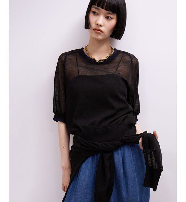 ADAM ET ROPE'「【WEB限定】リネンmixバイカラーシアーニットTシャツ」|Tシャツ・カットソー|