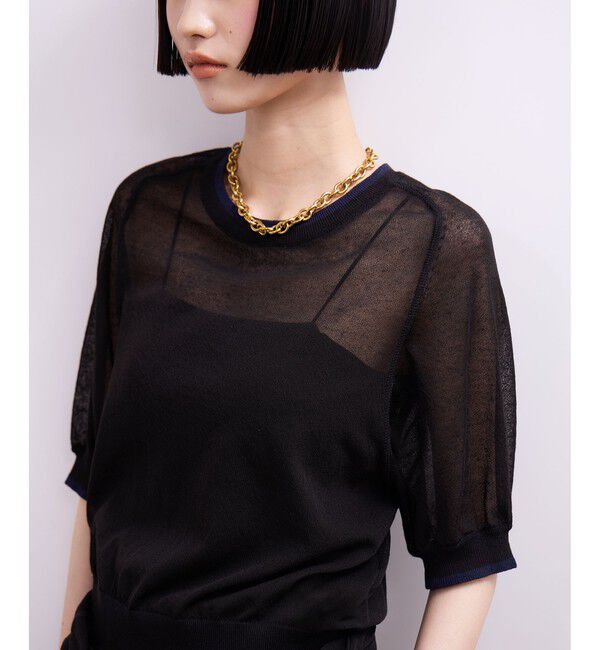 ADAM ET ROPE'「【WEB限定】リネンmixバイカラーシアーニットTシャツ」|Tシャツ・カットソー|
