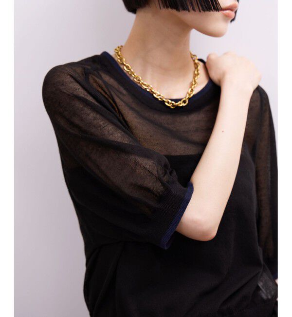 ADAM ET ROPE'「【WEB限定】リネンmixバイカラーシアーニットTシャツ」|Tシャツ・カットソー|