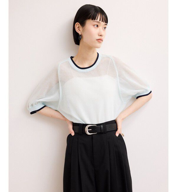ADAM ET ROPE'「【WEB限定】リネンmixバイカラーシアーニットTシャツ」|Tシャツ・カットソー|