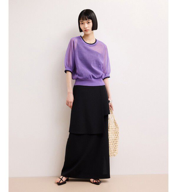 ADAM ET ROPE'「【WEB限定】リネンmixバイカラーシアーニットTシャツ」|Tシャツ・カットソー|