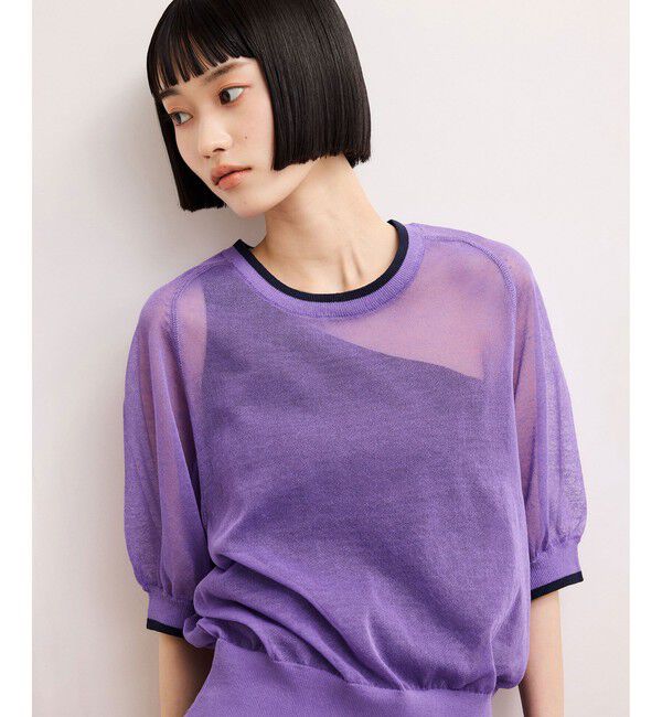 ADAM ET ROPE'「【WEB限定】リネンmixバイカラーシアーニットTシャツ」|Tシャツ・カットソー|