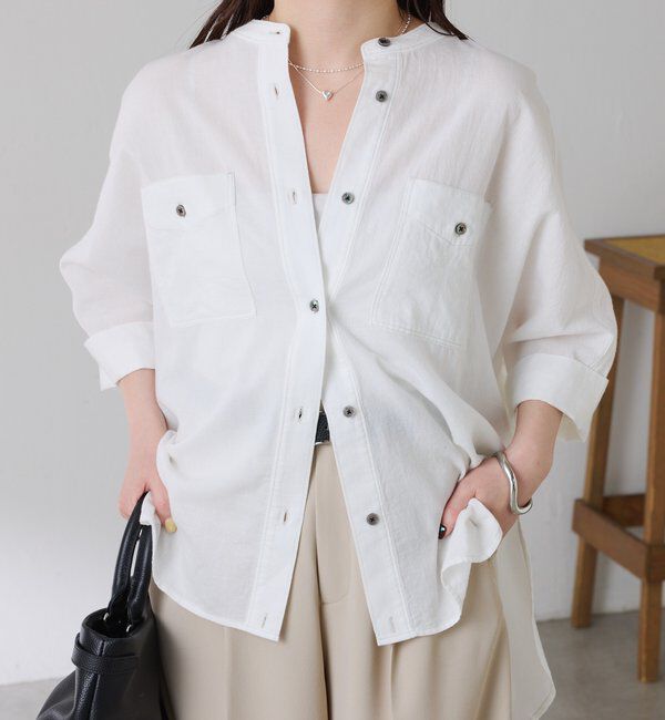  「【涼しいデニムシャツ/体型カバー】Q.anos ドルマンシアーデニムシャツ」|シャツ・ブラウス|