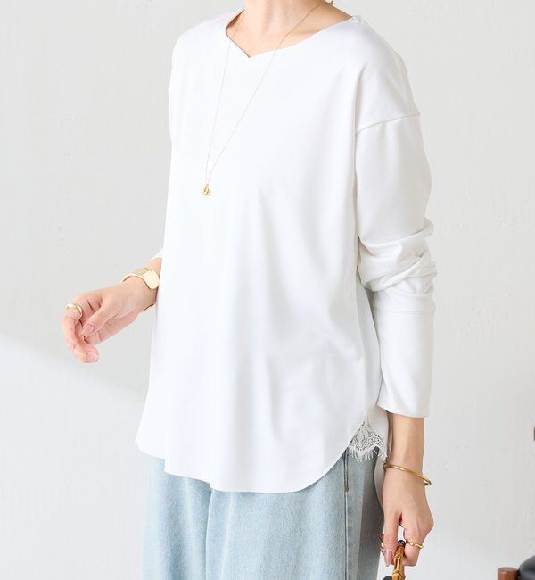  「【ブラウス見え】ライトサテンダンボールプルオーバー」|Tシャツ・カットソー|