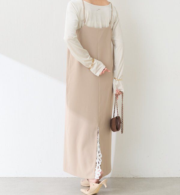  「【Nuel/ヌエル】バックレースドッキングキャミワンピース」|ワンピース|ベージュ