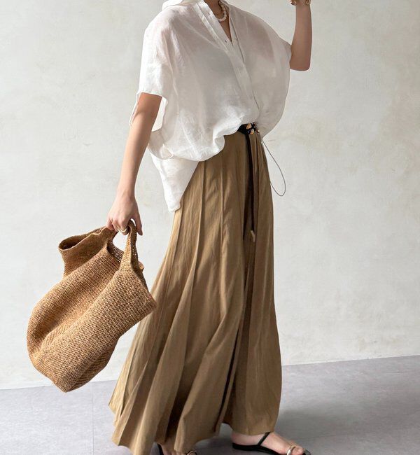  「【夏映え/華奢見え】リネンドロストフレンチシャツ」|シャツ・ブラウス|