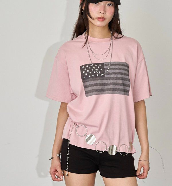  「【UNISEX】【KOOKY'N】スタースタッズフラッググラフィックTEE」|Tシャツ・カットソー|