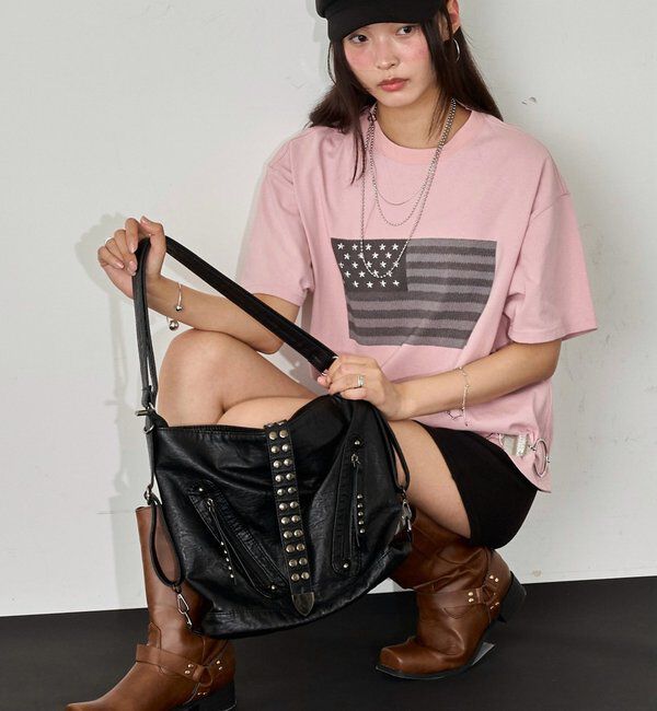 「【UNISEX】【KOOKY'N】スタースタッズフラッググラフィックTEE」|Tシャツ・カットソー|