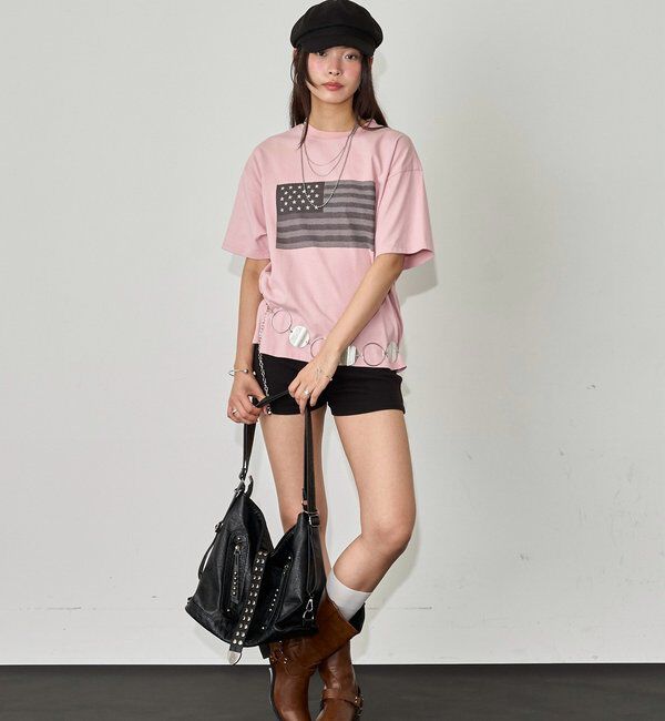  「【UNISEX】【KOOKY'N】スタースタッズフラッググラフィックTEE」|Tシャツ・カットソー|
