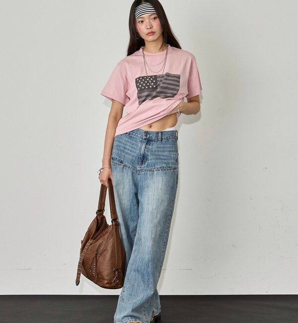  「【UNISEX】【KOOKY'N】スタースタッズフラッググラフィックTEE」|Tシャツ・カットソー|