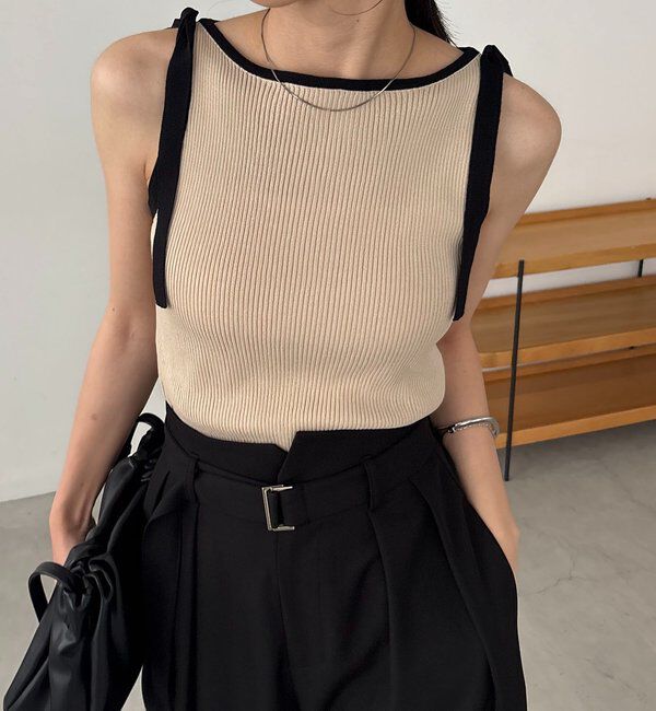  「【前後2way／トレンド顔】パイピングアメスリタンク」|ニット・セーター|