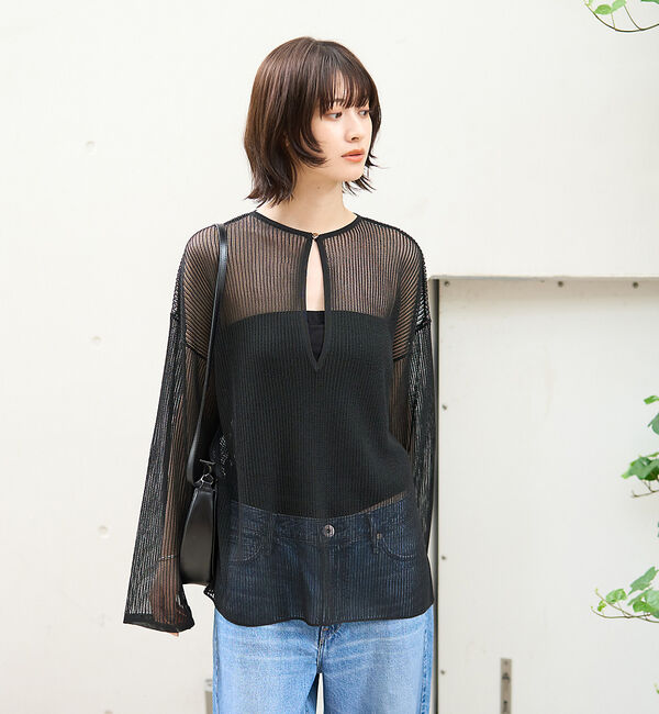 Rouge vif「スキッパー風透かしメッシュニット」|ニット・セーター|