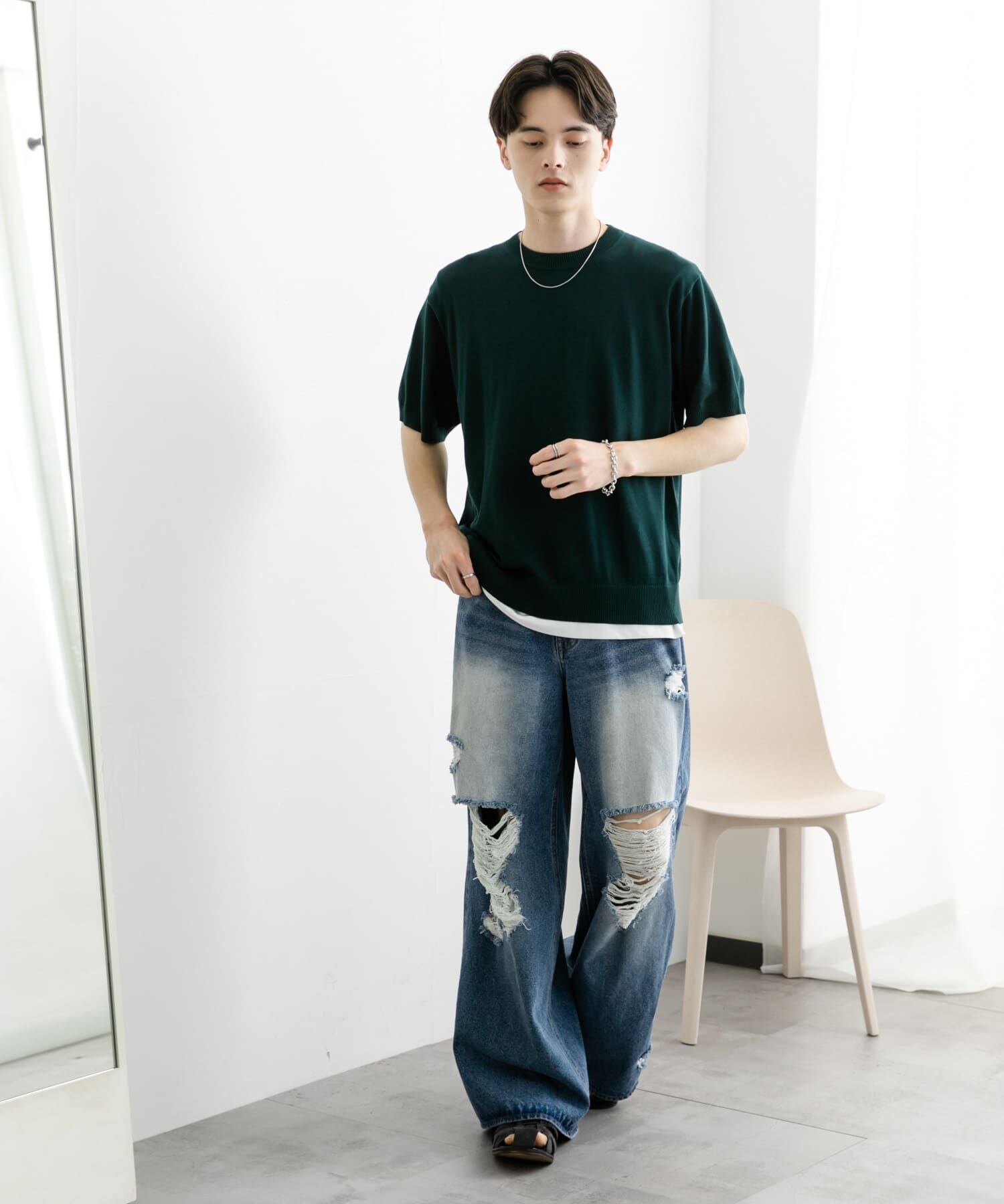SENSE OF PLACE by URBAN RESEARCH「クルーネックニットショートスリーブTシャツ」|ニット・セーター|