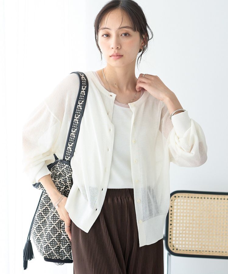 earth music&ecology「【WEB限定】接触冷感シアークルーニットカーディガン」|カーディガン|Ivory