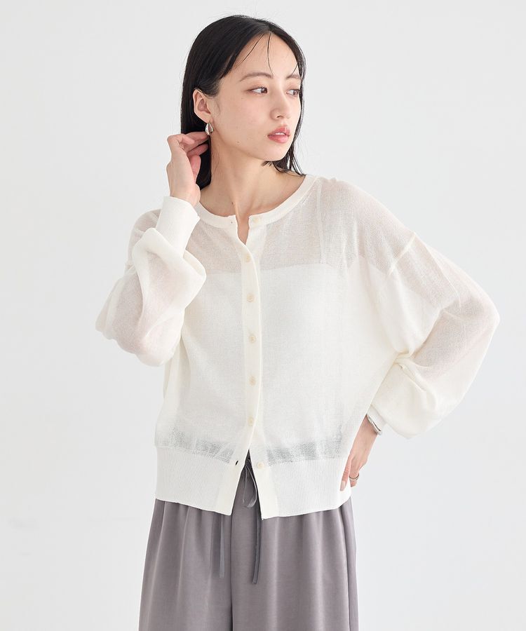 earth music&ecology「【WEB限定】接触冷感シアークルーニットカーディガン」|カーディガン|